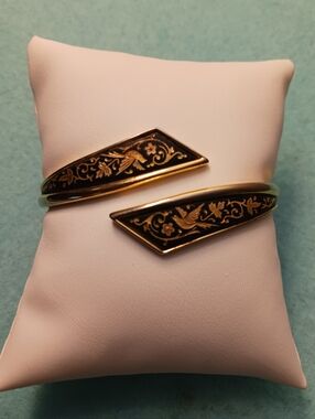 Damascene Clamper Bracelet Birds Flowers Gold Inlay Maybe Midas Of Toledo Spain
